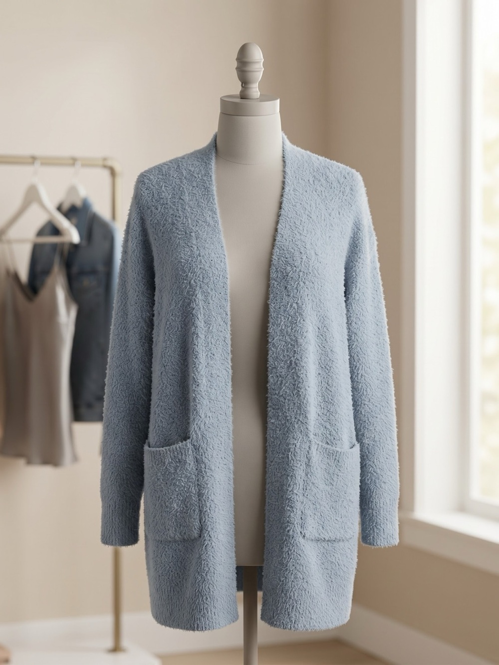 stars above Plush Light Blue Open-Front Cardigan